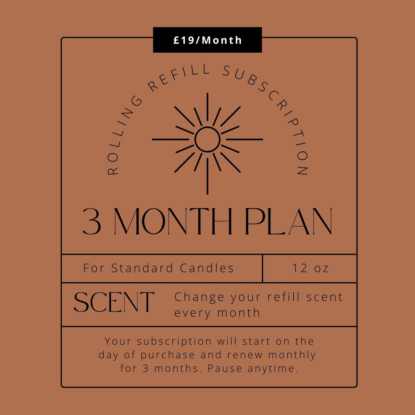 Three month candle subscription card with flexible scent change option